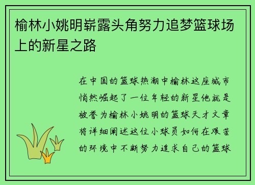 榆林小姚明崭露头角努力追梦篮球场上的新星之路